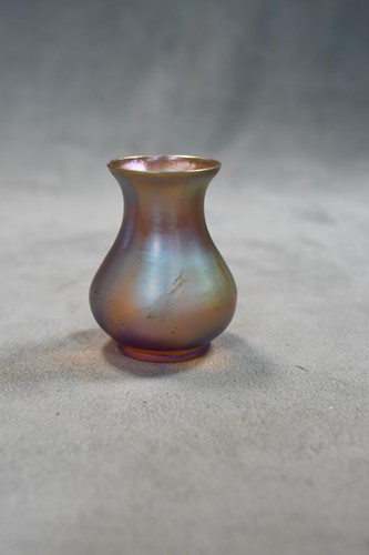 Lot 2 - Attributed to Tiffany, two miniature Favrille glass vases