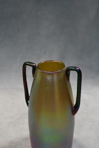 Lot 2 - Attributed to Tiffany, two miniature Favrille glass vases