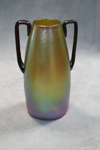 Lot 2 - Attributed to Tiffany, two miniature Favrille glass vases