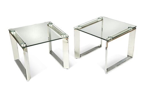 Lot 297 - A pair of mid-century glass and chrome occasional tables