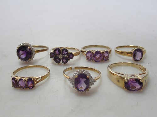 Lot 187 - A collection of seven 9ct gold dress rings set...