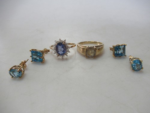 Lot 183 - Two 9ct dress rings together with two pairs of...