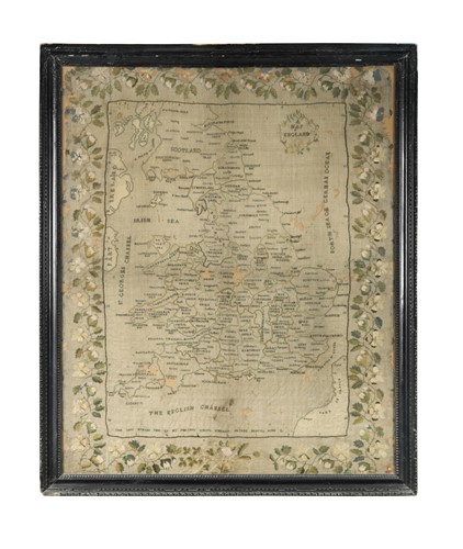 Lot 236 - An embroidered silk work 'Map of England', 19th century