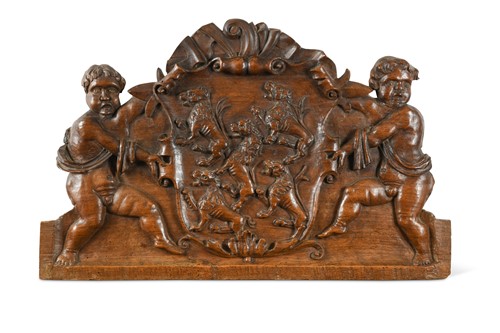 Lot 740 - A walnut coat of arms, 17th century