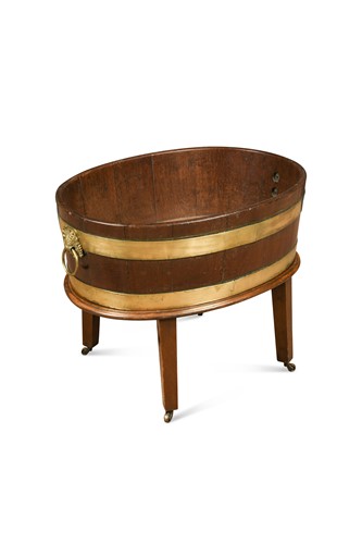 Lot 803 - A George III mahogany and brass bound oval wine cooler