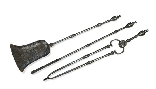 Lot 765 - A set of three George III polished steel fire irons