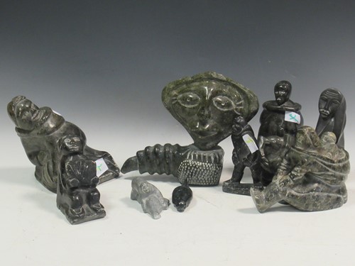 Lot 134 - A collection of Inuit carvings some inscribed...