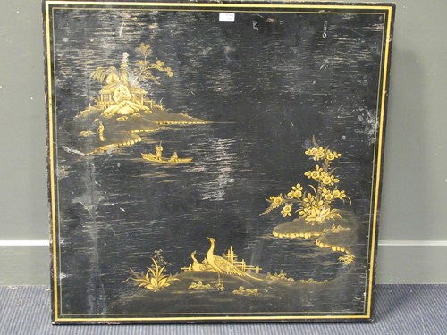 Lot 366 - A black and gold painted Chinoiserie table top,...