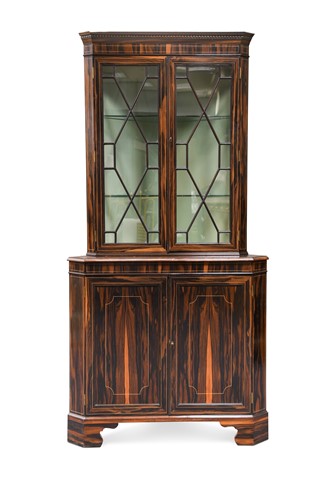 Lot 396 - A calamander corner cabinet, 20th century