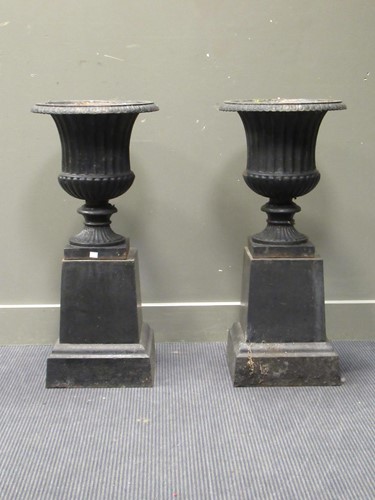 Lot 542 - A pair of cast iron campagna garden urns, 86 x...