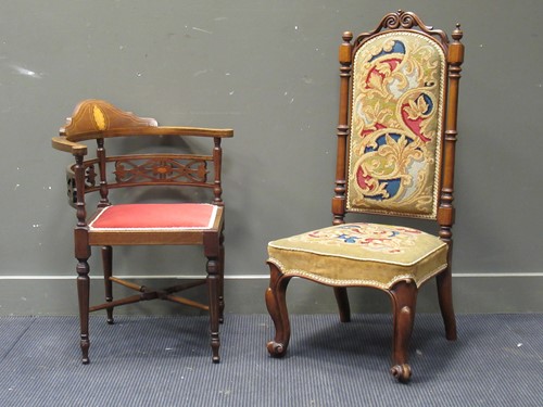 Lot 385 - A Victorian rosewood prie dieu chair and an...