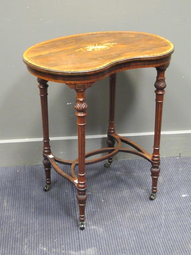 Lot 434 - A 19th century inlaid rosewood kidney shaped...