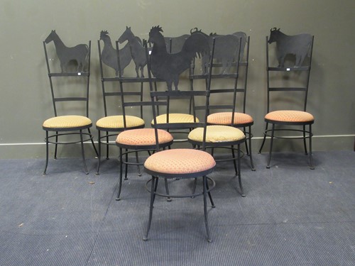 Lot 451 - A set of eight iron chairs with farm animal...