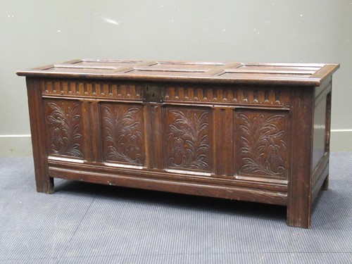 Lot 368 - A late 17th century oak coffer, with six panel...