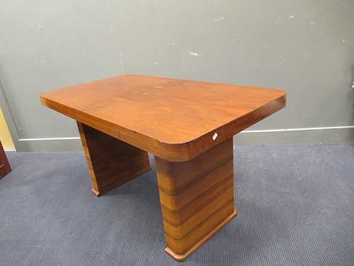 Lot 727 - Art Deco walnut side table on twin supports x...
