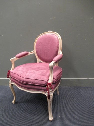Lot 726 - A French style fauteuil with watered silk...