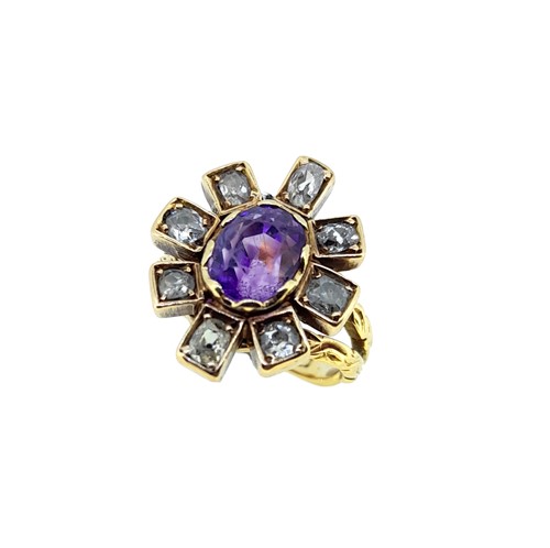 Lot 17 - An amethyst and diamond cluster ring