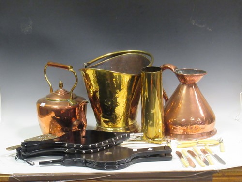 Lot 94 - Copper and brass items, to include a copper...