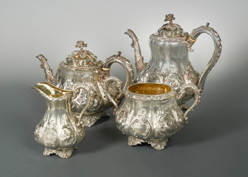 Lot 401 - A Victorian silver harlequin 4-piece tea set