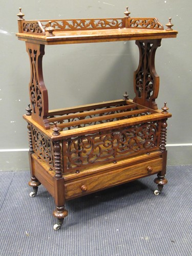 Lot 477 - A Victorian burr walnut canterbury whatnot, 99...