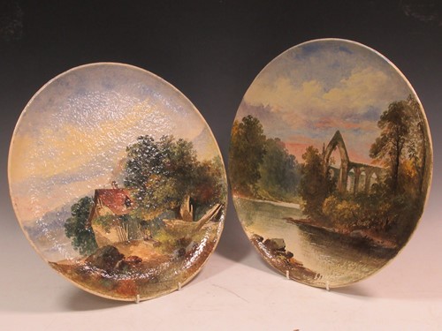 Lot 71 - Two large Copeland chargers painted by William...