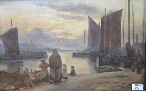 Lot 284 - Dutch School, late 19th century, Harbour scene...