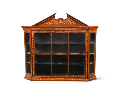 Lot 699 - A Dutch walnut and floral marquetry hanging wall cabinet, 19th century