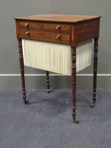 Lot 747 - A mahogany and satinwood banded sewing table,...
