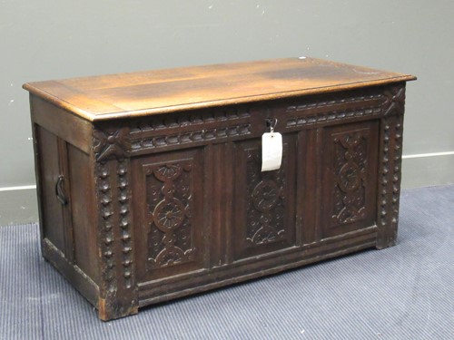 Lot 414 - A 17th century oak coffer with later top, 60 x...