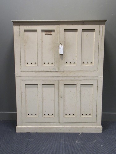 Lot 396 - A Victorian white painted pine cupboard, the...