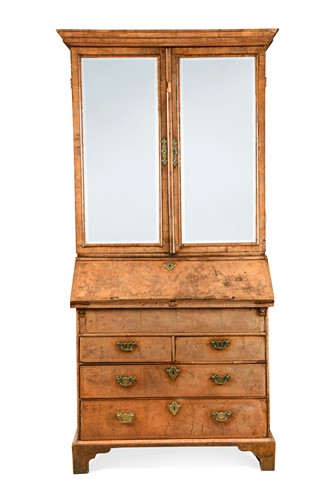 Lot 729 - A William and Mary walnut bureau cabinet, late 17th century and later