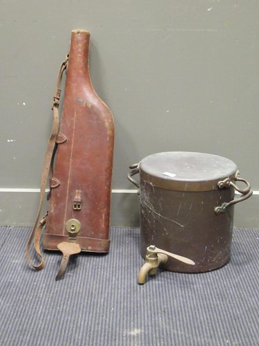Lot 123 - A copper cistern with tap and side carrying...