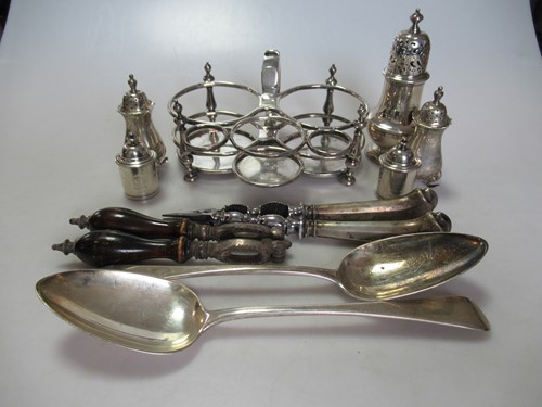 Lot 205 - A collection of silver including a cruet stand...