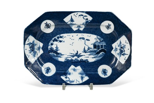 Lot 411 - A Bow powder blue ground shaped rectangular dish, circa 1765