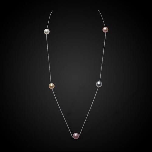 Lot 179 - A long chain with scattered multi-coloured south sea and freshwater cultured pearls