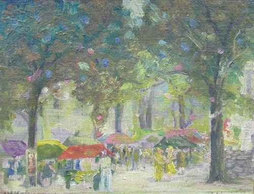 Lot 300 - French school (20th century) Market scene Oil...