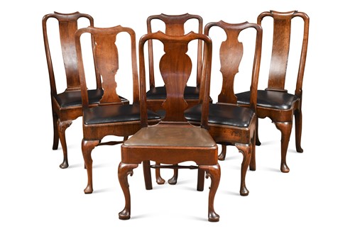 Lot 743 - A matched set of six George II style dining chairs, 18th century and later