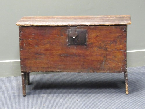 Lot 490 - A stained pine coffer with chip carved...