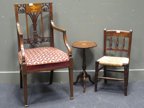 Lot 491 - An Edwardian inlaid mahogany armchair together...