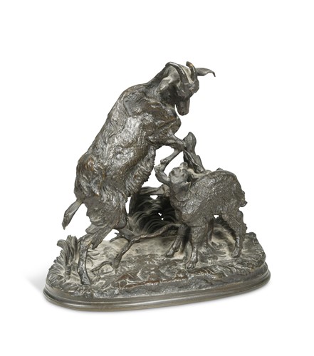 Lot 922 - Pierre Jules Mene (French, 1810-1879), a bronze group of a nanny goat and kid