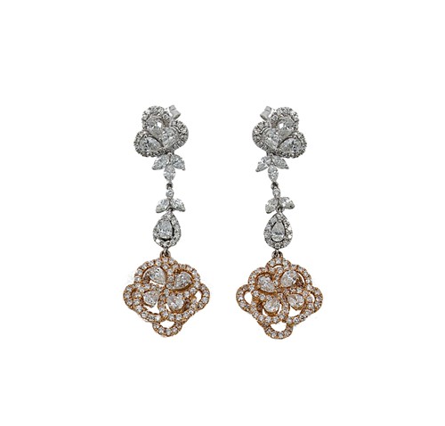 Lot 203 - A pair of fancy diamond ear pendants