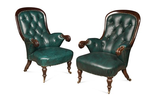 Lot 398 - A pair of early Victorian mahogany armchairs