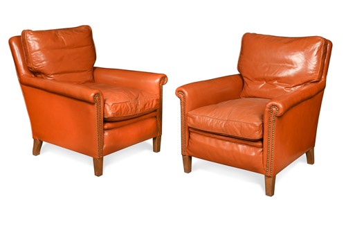 Lot 957 - A pair of club arm chairs, 20th century