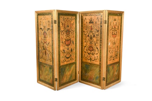 Lot 829 - A four fold canvas screen, 19th century