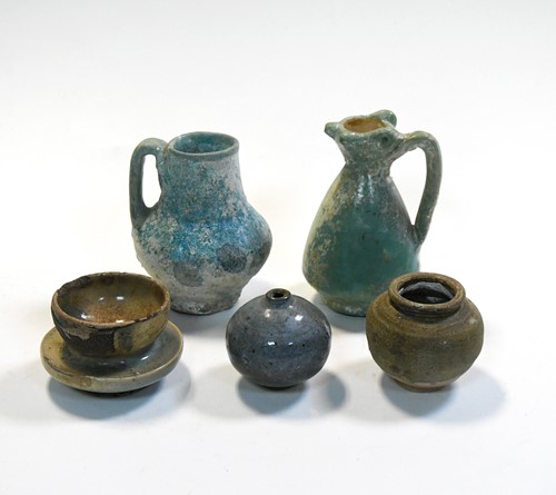 Lot 45 - Two Blue Glazed Small Jugs, Kashan or Nishapur type, 12-13th century