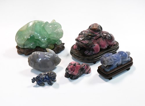 Lot 67 - A group of six Chinese carved mineral figures of auspicious animals, late Qing/early 20th century