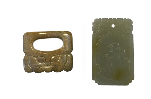 Lot 145 - A Chinese pale celadon jade plaque, 20th century