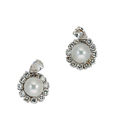 Lot 155 - A pair of pearl and diamond ear clips