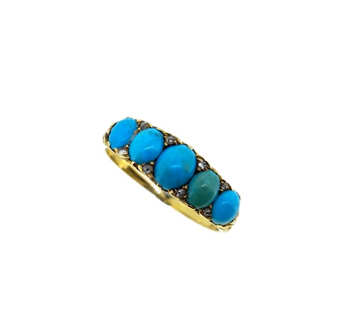 Lot 52 - A turquoise and diamond carved half hoop ring