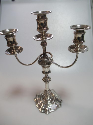 Lot 362 - A pair of silver 3 light candelabra (one a/f)...